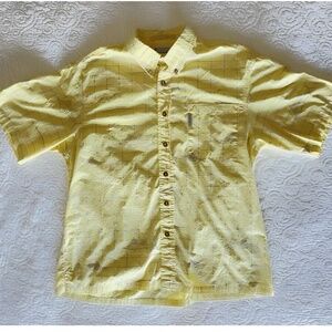 Men's Columbia River Lodge Button Down Shirt, Yellow, L, Fish & Bird Print
